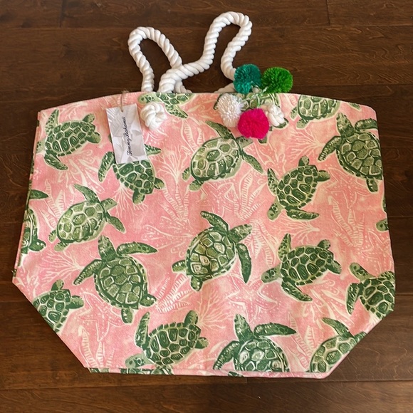 Tommy bahama Sea Turtle Print Beach bag NWT  Canvas Pink Green - Picture 2 of 2